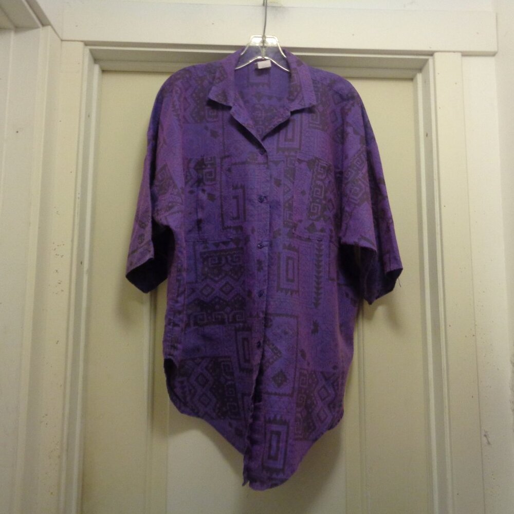 RETRO LADIES PURPLE & BLACK HAWAIIAN SHIRT BLOUSE BY OOPS TOO! S